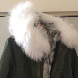 NWT Thick Real Rabbit Fur Parka Hooded Coat